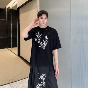 夏季新中式盘扣刺绣圆领针织短袖T恤复古风休闲半袖上衣9771P75图片