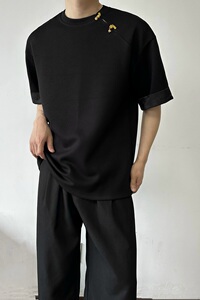 夏季新中式提花袖口设计圆领短袖男女T恤复古风禅意上衣9770P75图片