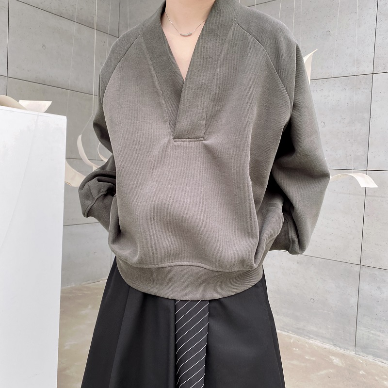 春季新款简约冷淡风V领套头男女卫衣潮流日系百搭纯色上衣3501P80，男装卫衣，电商A246