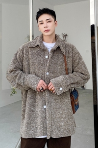 秋冬韩版加厚珊瑚绒翻领男衬衣潮流个性宽松长袖毛毛外套5010P105