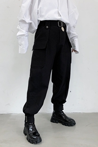暗黑潮流个性加厚加绒束口腰带时髦百搭长裤2186-1-P85