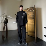 秋季中式绣竹盘扣立领长袖男女衬衣潮流复古宽松休闲衬衫2595P100，男装衬衫，电商A246