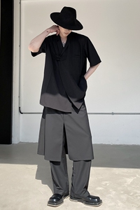 暗黑系简约设计感双层潮流男长裤个性纯色复古男裤3654P85图片