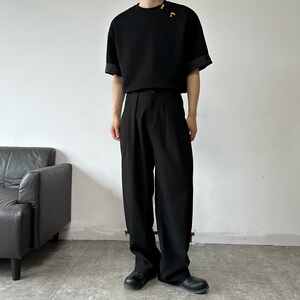 夏季新中式提花袖口设计圆领短袖男女T恤复古风禅意上衣9770P75图片