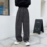 时尚设计感秋冬加厚格纹潮流直筒韩版高腰宽松长裤5036-P95，男装休闲裤，电商A246
