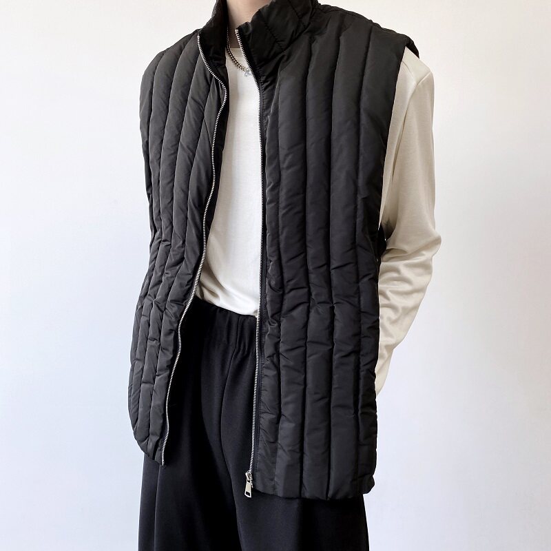 宽松型秋冬本布下摆厚款褶皱马甲冬季透气立领纯色,男装背心/马甲,电商A246