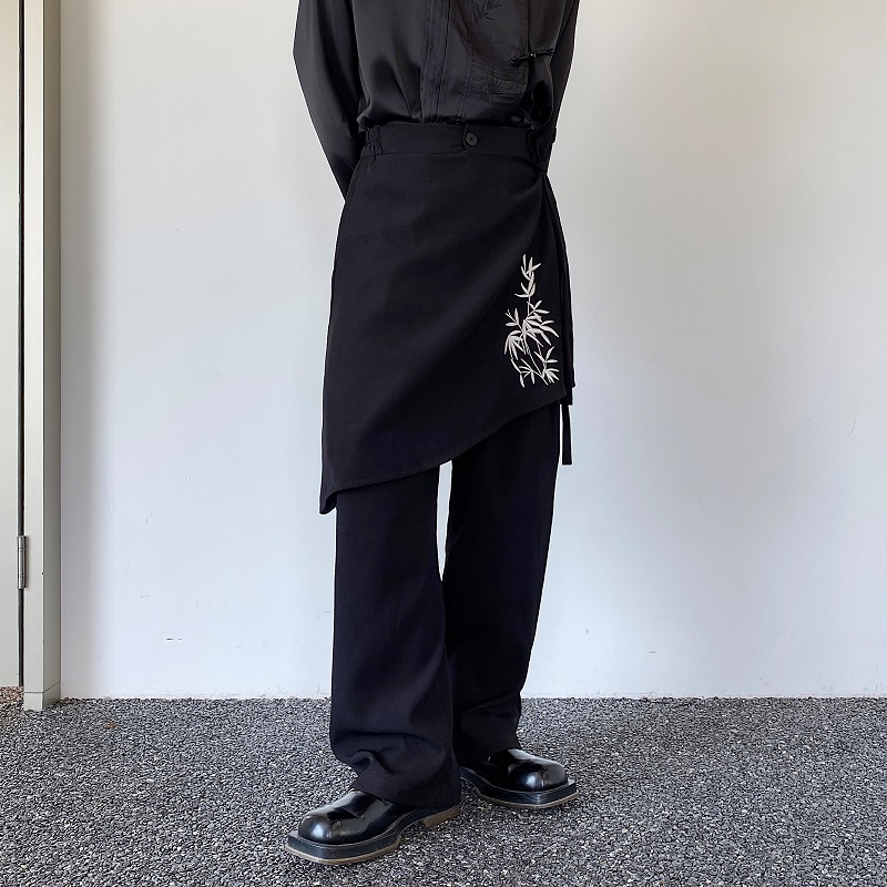 秋季新中式刺绣裙摆设计直筒男女休闲长裤潮流绑带汉服2590P95，男装民族服装，电商A246