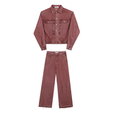 秋冬新款牛仔套装潮流多巴胺粉色翻领牛仔外套阔腿喇叭裤ZK15P195，男装工装外套，电商A246