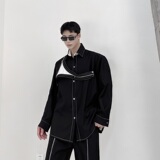 新款个性痞帅拉链拼接时尚潮流机能风翻领衬衣外套5097-P105，男装衬衫，电商A246