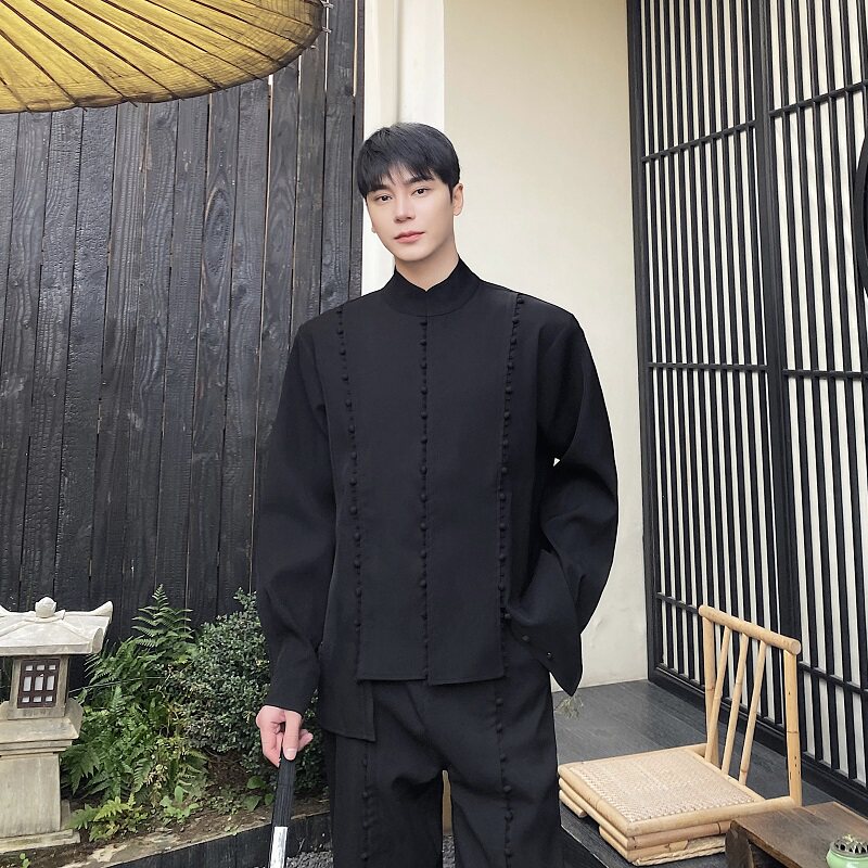 新中式重工艺包扣立领长袖男女衬衣阔腿长裤套装风禅意5222P265,男装衬衫,电商A246