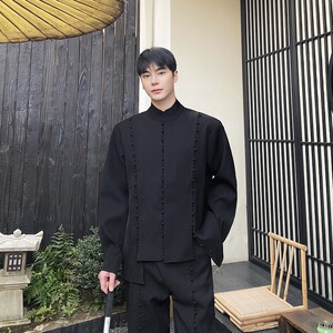 新中式重工艺包扣立领长袖男女衬衣阔腿长裤套装风禅意5222P265图片