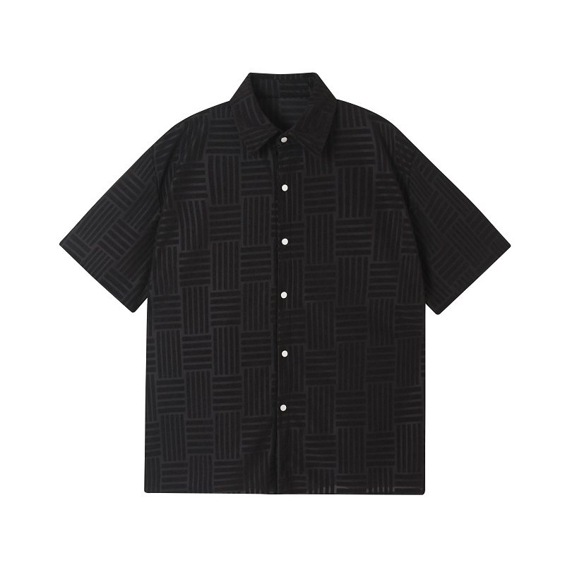 山本暗黑系个性毛巾绣提花翻领短袖男衬衣潮流衬衫3642P75,男装T恤,电商A246