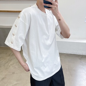 个性设计潮流韩版百搭金属扣装饰T恤A246-2369-P55图片
