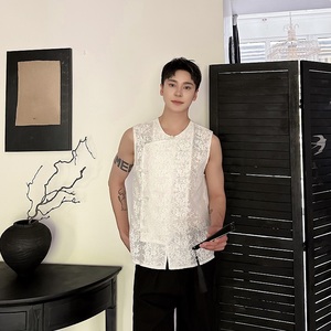 夏季新中式透视立体提花圆领盘扣无袖背心坎肩男女休闲6822P75图片