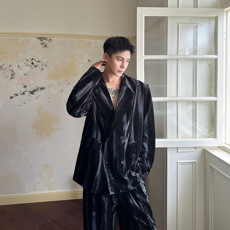 秋季复古老钱风西服套装个性立体光感丝绒休闲西装长裤3578P245,男装西服套装,电商A246
