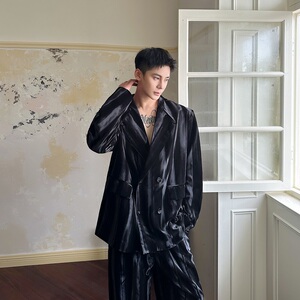 秋季复古老钱风西服套装个性立体光感丝绒休闲西装长裤3578P245图片