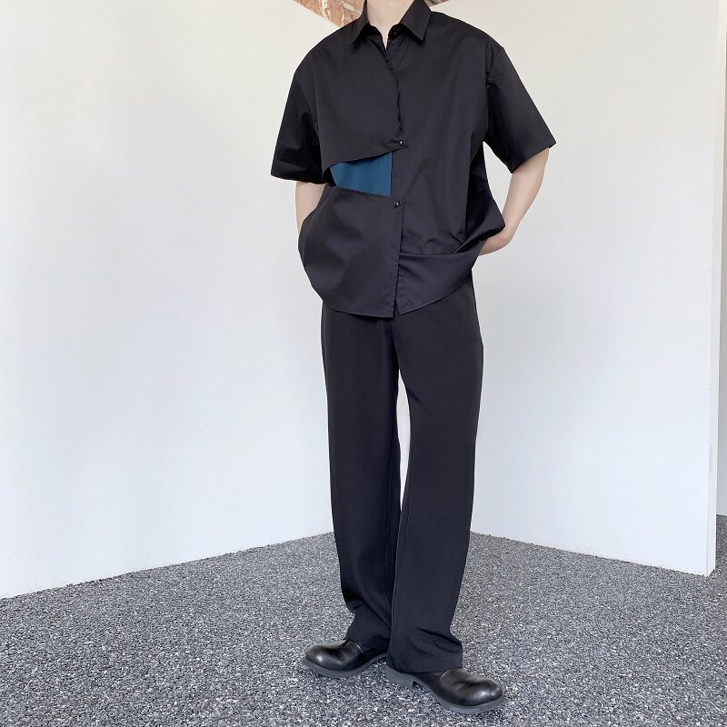 个性双门襟拼色设计翻领短袖衬衣A246-3507-P70,男装衬衫,电商A246