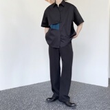 个性双门襟拼色设计翻领短袖衬衣A246-3507-P70，男装衬衫，电商A246