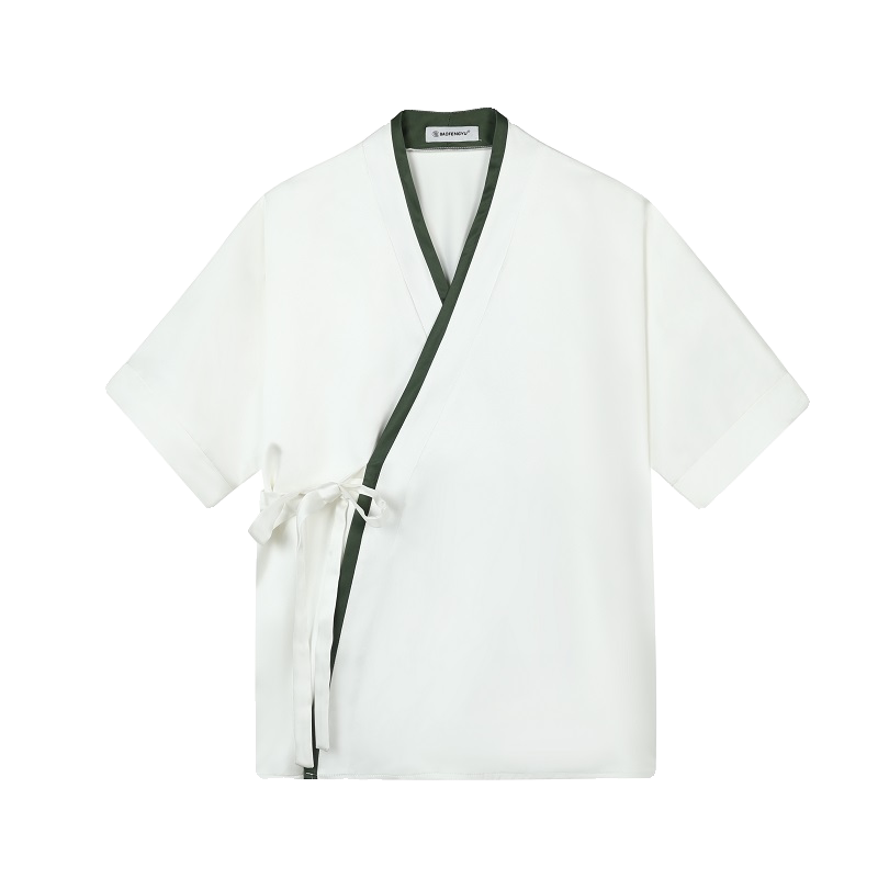 夏季新中式缎面拼色绑带设计短袖男女衬衣复古风禅意5257P85,男装T恤,电商A246
