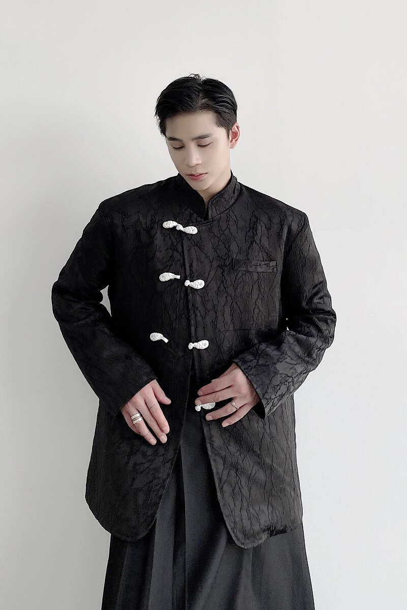 新中式立体提花缎面立领盘扣男女西服外套暗黑复古上衣2517P135,男装西服,电商A246