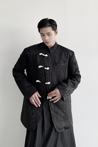 新中式立体提花缎面立领盘扣男女西服外套暗黑复古上衣2517P135图片