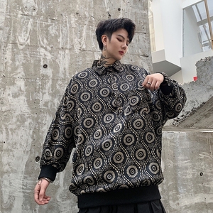 夏季个性暗黑丝滑缎面翻领套头男七分袖衬衣A261-2111-P55图片