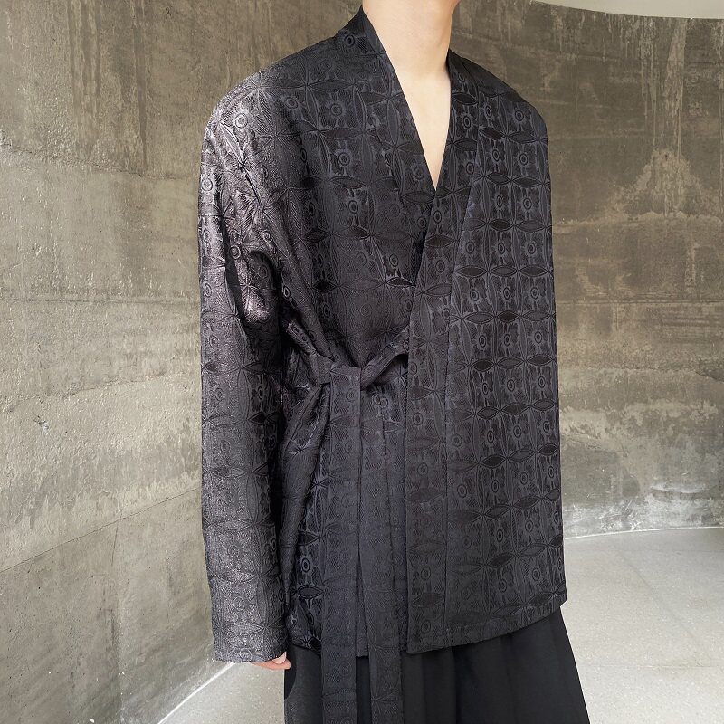 春季新款立体提花中式禅意长袖男女衬衣复古风系带衬衫3535P95,男装衬衫,电商A246
