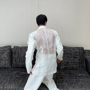 高定立体刺绣花西服长裤套装个性透纱男婚纱礼服5242P285360图片
