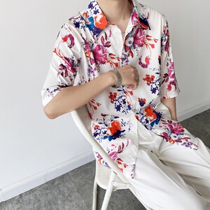 夏季复古个性花卉潮流气质百搭男女休闲七分衬衣9021-P60图片