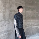 秋冬中式浮雕花纹立领盘扣短款男女皮衣外套潮流风上衣2633P135，男装皮衣，电商A246