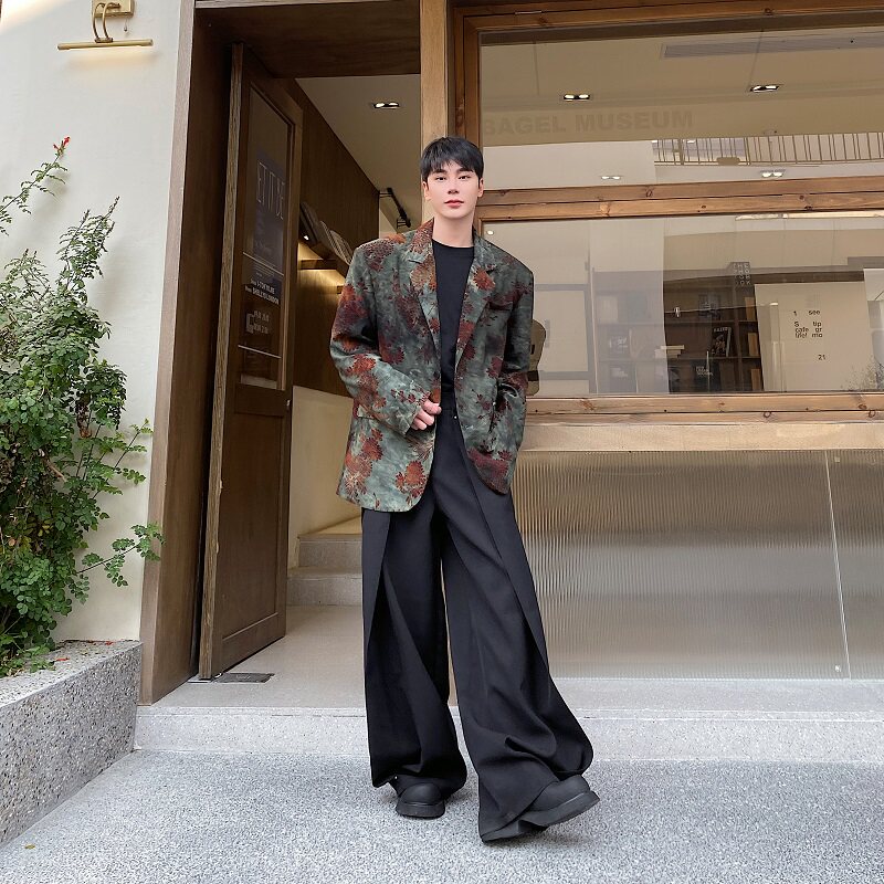 春季新款植绒提花阔型垫肩休闲男女西服潮流韩版复古外套5220P135,男装西服,电商A246