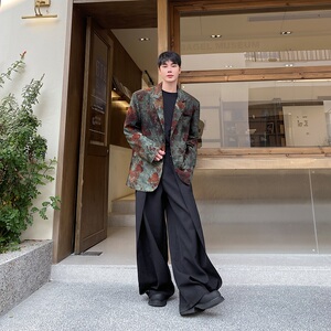 春季新款植绒提花阔型垫肩休闲男女西服潮流韩版复古外套5220P135图片