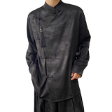 春季新中式锦缎提花盘扣流苏压襟立领长袖男女衬衣风5224P100，男装衬衫，电商A246