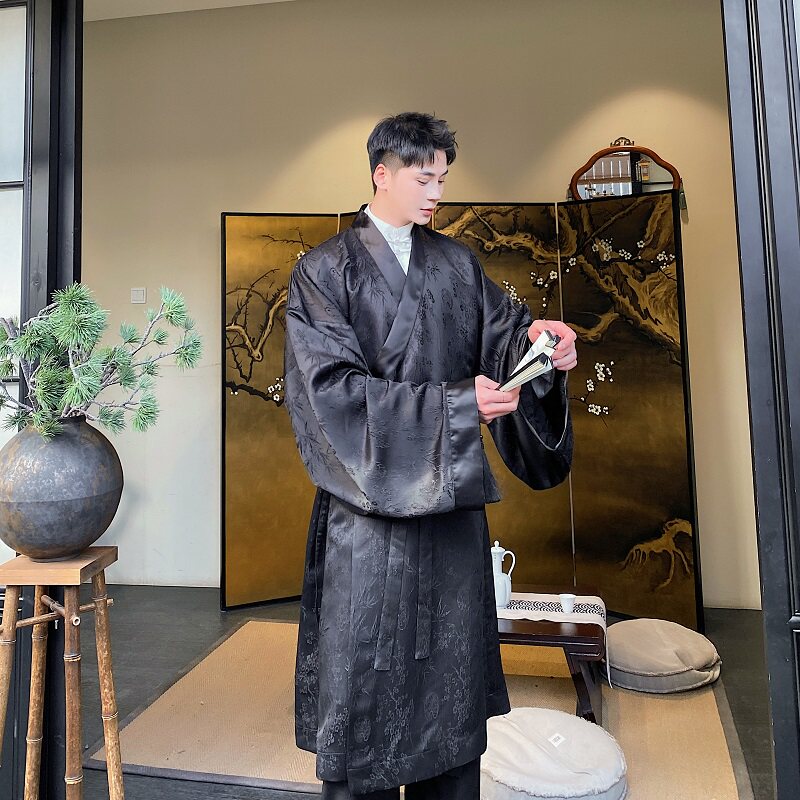 原创设计中式汉服缎面提花长款古风道袍男女风外套6821P135,男装民族服装,电商A246