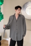 春夏丝滑垂感飘带领结时髦气质复古花纹长袖衬衣A261-6902-P75，男装衬衫，电商A246