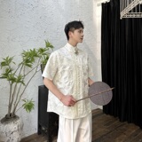 夏季新中式锦缎立体提花盘扣立领短袖男女衬衣风衬衫6815P95，男装衬衫，电商A246