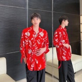 春季丝绒绣片翻领绑带设计长袖衬衣个性舞台装亮片表演服3565P115，男装衬衫，电商A246