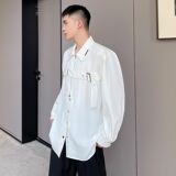 新款黑色衬衫休闲长袖潮流坠感ins衬衣外套男A246-2452-P90，男装衬衫，电商A246