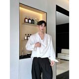 26春季套头飘带宽松亚麻复古休闲衬衣5303P85，男装衬衫，电商A246
