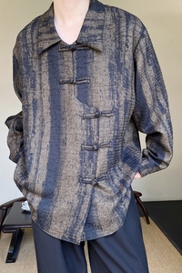 秋冬新款中式肌理纹水墨翻领长袖男女衬衣复古禅意衬衫5171P95图片