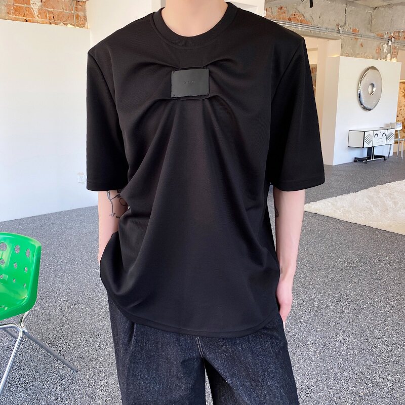 夏季美式潮牌休闲圆领短袖男T恤个性褶皱设计宽松短袖5147P70图片