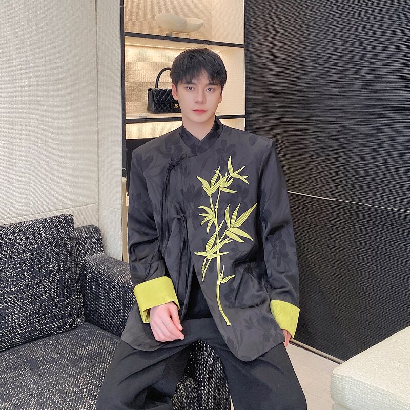 春季新中式缎面提花刺绣立领男女西服风禅意外套3561P150,男装西服,电商A246