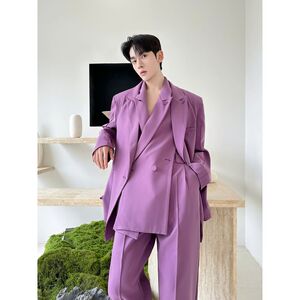 26潮流西服套装个性双门襟垫肩外套直筒休闲长裤5302P285图片