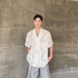 夏季新中式绑带设计男女短袖衬衣风禅意薄纱休闲衬衫9779P80，男装衬衫，电商A246