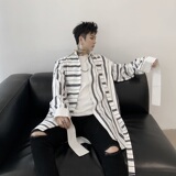 原创暗黑小众拼接条纹长款飘带气质长袖衬衣6805-P85，男装衬衫，电商A246