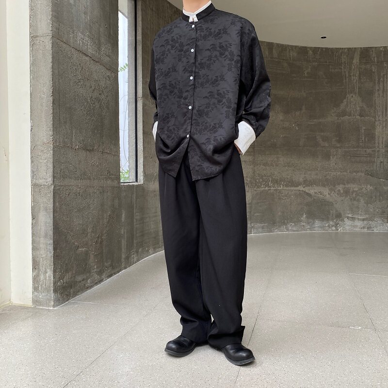 春夏新中式提花撞色立领男女长袖衬衣复古禅意休闲衬衫5234P95,男装衬衫,电商A246