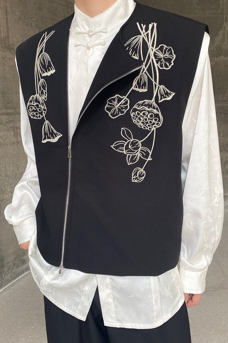 春季新款风中式刺绣圆领马甲男女复古百搭拉链潮流坎肩5211P115,男装背心/马甲,电商A246