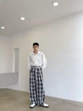 潮流复古格纹宽松拖地百搭时髦休闲男女阔腿长裤a246-2409-P70，男装休闲裤，电商A246
