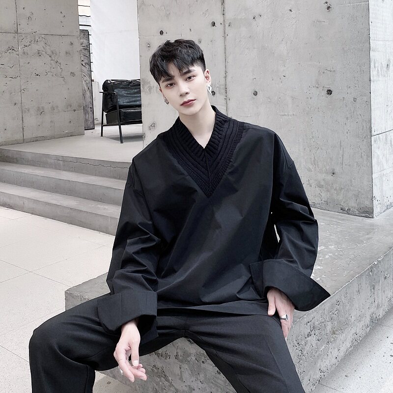 设计款定制小众大V毛线领套头长袖衬衣A246-2316-P65,男装衬衫,电商A246