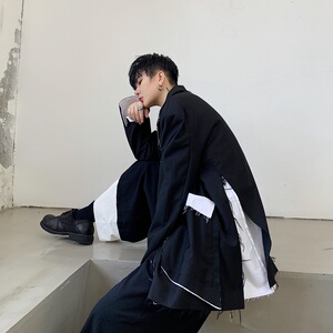秋季暗黑风毛边黑白撞色西服时髦宽松外套A261-3013-P135图片